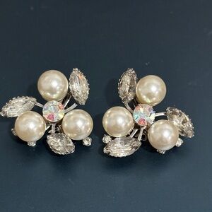 Vintage Silver and Pearl Cluster Earrings